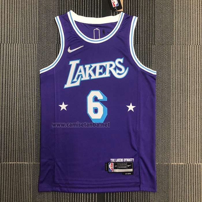 Camiseta Los Angeles Lakers LeBron James #6 Ciudad Edition 2021-22 Violeta